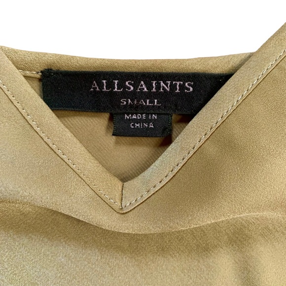 AllSaints Tierny Coni Midi Slip Dress in Metallic Olive Green Size Small - Picture 4 of 9